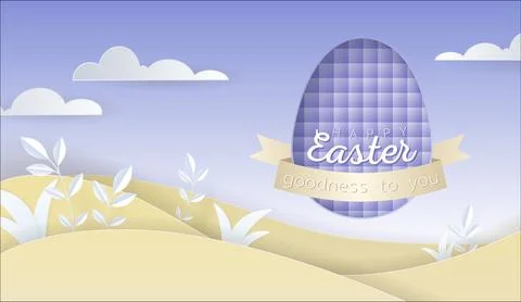 Happy Easter day wallpaper or banner with papercut egg. Stock Illustration