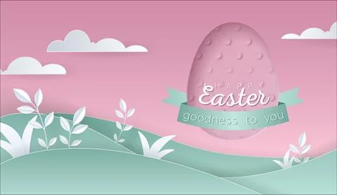 Happy Easter day wallpaper or banner with papercut egg. イラスト素材