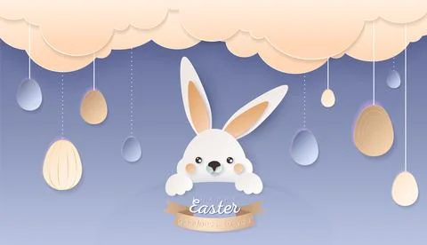 Happy Easter day wallpaper or banner with papercut bunny. Stockillustratie