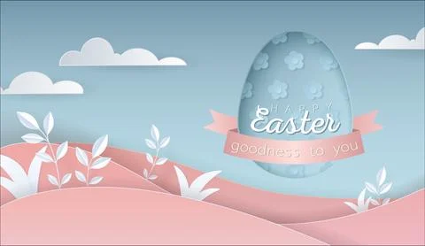 Happy Easter day wallpaper or banner with papercut egg. イラスト素材