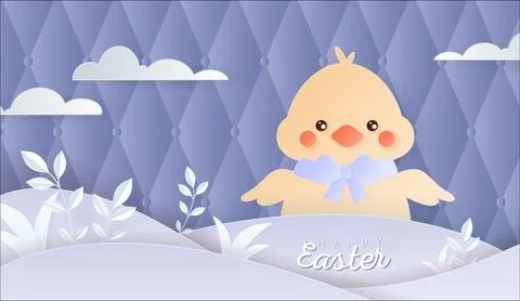 Happy Easter day wallpaper or banner with papercut chicken. Stockillustratie