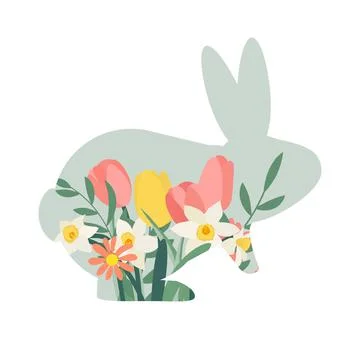 Happy Easter, decorated easter card with bunny, banner. Vector Illustration 스톡 일러스트