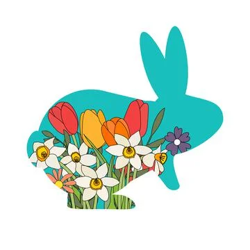 Happy Easter, decorated easter card with bunny, banner. Vector Illustration Stockillustratie