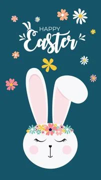Happy Easter, decorated easter card with cute bunny, banner. Vector Illustrat Illustrazione stock