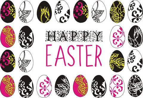 Happy Easter. Decorated Easter eggs. Multicolored festive design elements Stock Illustration