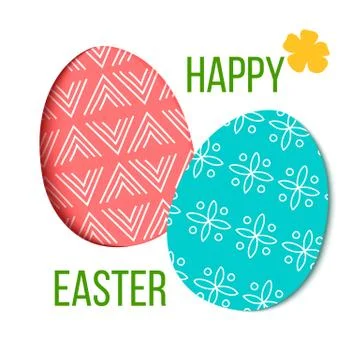 Happy Easter. Decorated red and green festive eggs with simple abstract decor 스톡 일러스트