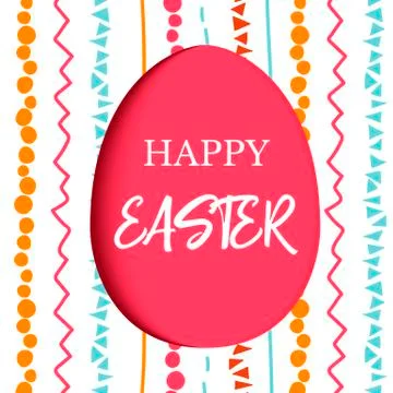 Happy Easter. Decorated red flat egg with simple abstract ornaments. simple pink Stock Illustration