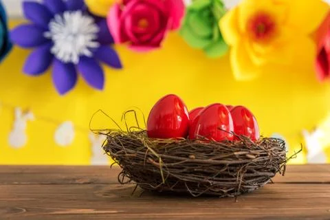 Happy easter decoration background. Stock Photos