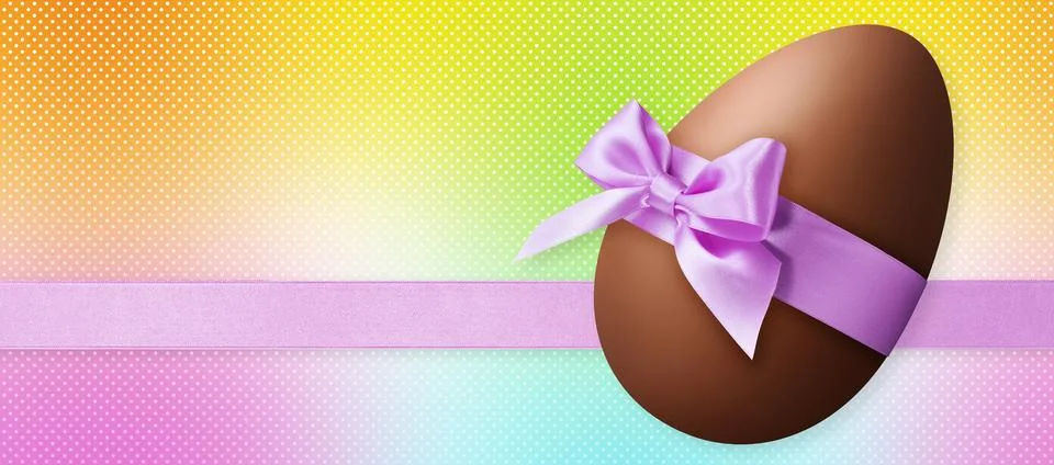 Happy Easter decoration chocolate egg with light purple shiny ribbon bow, i.. Stock Illustration
