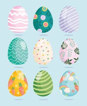 Happy easter decorative eggs ornament celebration festive icons Stock Illustration