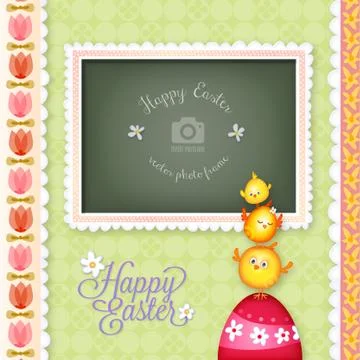 Happy Easter Decorative Photo Frame with Chicks and Easter Egg Illustrazione stock