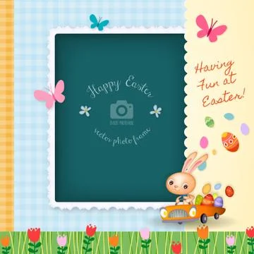 Happy Easter Decorative Photo Frame Greeting Card Illustrazione stock
