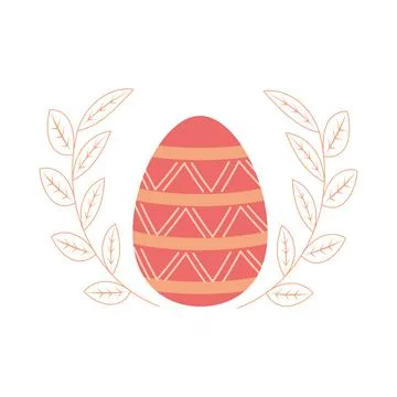 Happy easter delicate egg and leaves decoration white background Stock Illustration