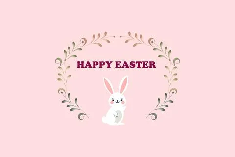 Happy Easter with a Delightful Bunny Framed by Elegant Floral Elements Stock Illustration