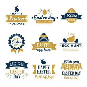 Happy Easter Design Collection - A set of twelve dark colored vintage style Stock Illustration