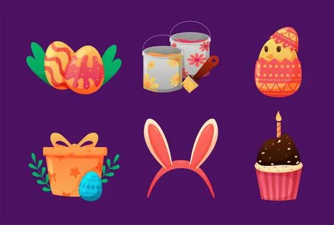 Happy Easter design element vector set. Stock Illustration