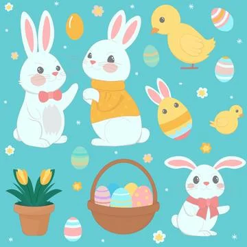 Happy Easter design elements set 库存插图
