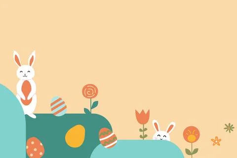 Happy easter design with geometric elements and playful rabbits Illustrazione stock