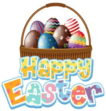 Happy Easter design with many eggs in basket Stock Illustration