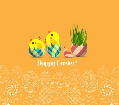 Happy Easter for design posters and flyers on the yellow background pattern.. 스톡 일러스트