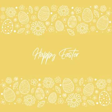 Happy Easter. Design of simple card with eggs and flowers. Vector Stock Illustration