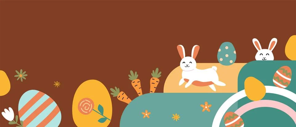 Happy easter designs with bunnies, eggs, and carrots for decorative use Illustrazione stock