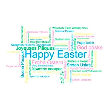 Happy Easter in different languages, word tag cloud, vector Stock Illustration