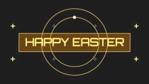 Happy Easter on digital screen with HUD elements and circles Stock Footage 237441457