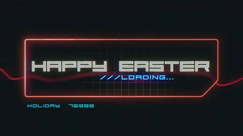 Happy Easter on digital screen with HUD elements in galaxy Stock Footage 237441593