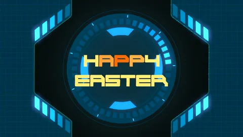 Happy Easter on digital screen with HUD elements and circles Stock Footage 237441599