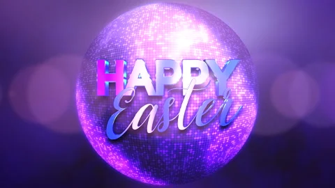 Happy Easter with disco purple ball and light in 80s style Stock Footage 233401240