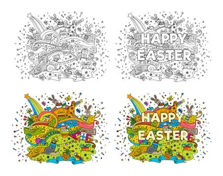 Happy Easter doodle illustrations Illustrazione stock
