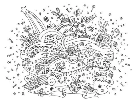 Happy Easter doodle outline composition Illustrazione stock