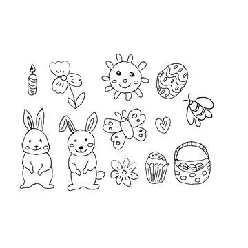 Happy Easter doodle set - outline sketch Stock Illustration