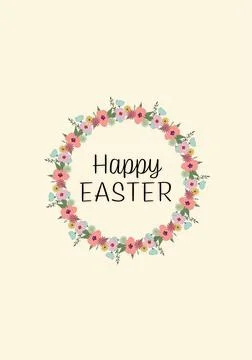 Happy easter drawing with flowers and leafs, illustration happy easter Stock Illustration