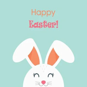 Happy Easter. Easter Bunny on a blue background with an inscription. Card. Ve 스톡 일러스트