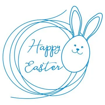 Happy Easter. Easter Bunny ears, egg, nest. Linear 스톡 일러스트