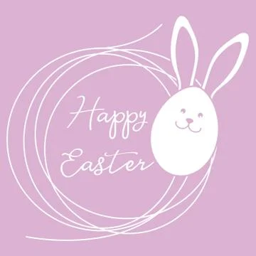 Happy Easter. Easter Bunny ears, egg, nest. Linear 스톡 일러스트
