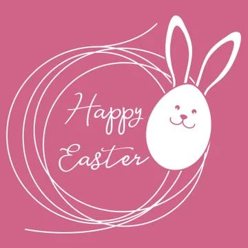Happy Easter. Easter Bunny ears, egg, nest. Linear 스톡 일러스트