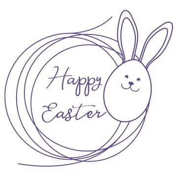 Happy Easter. Easter Bunny ears, egg, nest. Linear 스톡 일러스트