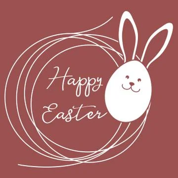 Happy Easter. Easter Bunny ears, egg, nest. Linear 스톡 일러스트