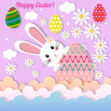 Happy Easter, Easter bunny, Easter eggs, flowers Stock Illustration