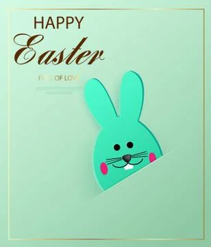 Happy Easter. Easter bunny looking at the green background. Stock Illustration