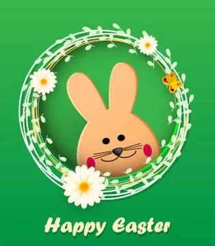 Happy Easter. Easter bunny looking at the green background. Stock Illustration