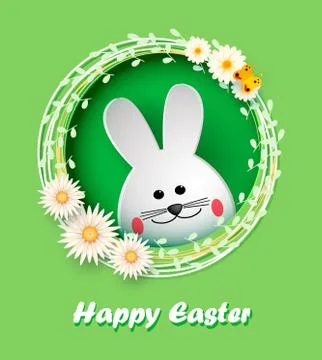 Happy Easter. Easter bunny looking at the green background. Stock Illustration