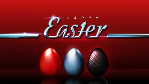 Happy Easter. Easter card in car style. Shiny chrome logo. Painted egg. Carbon Stock Illustration