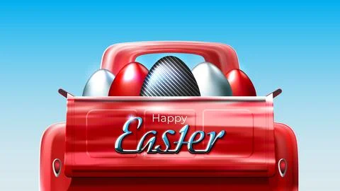 Happy Easter. Easter card in car style. Painted egg. Shiny chrome logo. Carbon イラスト素材