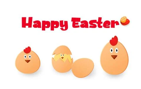 Happy Easter. Easter chickens, eggs and roosters on a white background. Stock Illustration