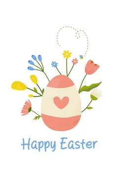 Happy easter, easter egg on white background with flowers, decor for your c.. Stock Illustration