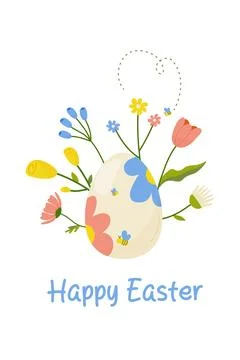 Happy easter, easter egg on white background with flowers, decor for your c.. Stock Illustration